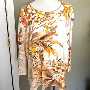 Alfred Dunner tunic top Sz 1X. Fall colors, pullon, long sleeves.